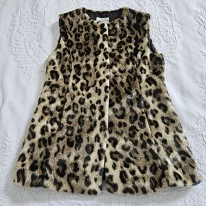 Patty Kim leopard animal print faux fur plush vest mob wife size S